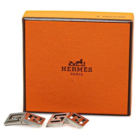 HERMES Cut Out Cufflinks Cuff Links Silver 925 Auth w/Box #63533